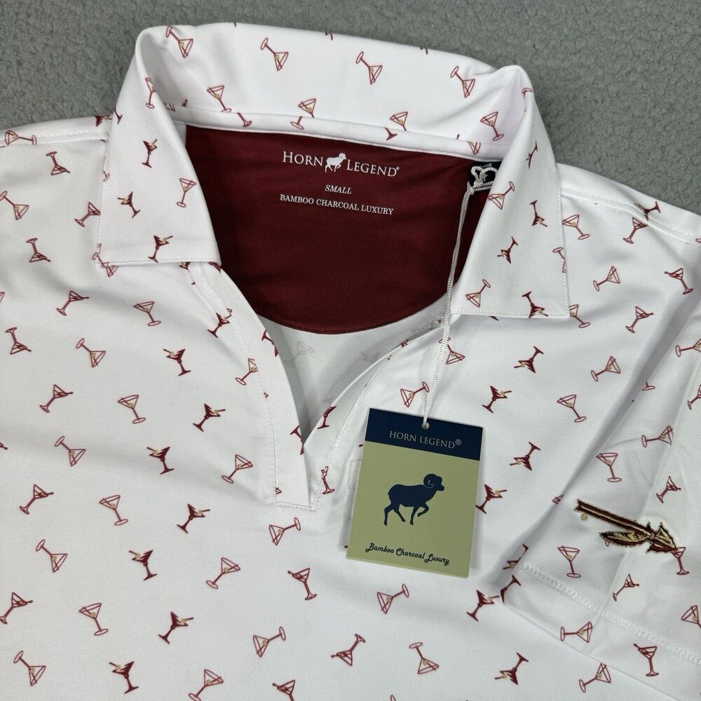 Florida State Seminoles Golf Shirt Womens S White Martini Print Bamboo Polo NWT
